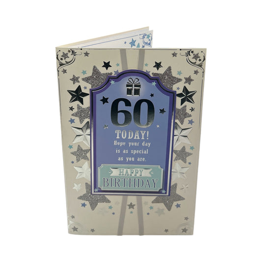 Age 60 Male Silver Stars Birthday Card