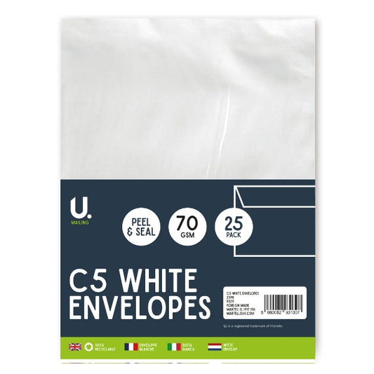 Pack of 25 C5 White Peel and Seal Envelopes