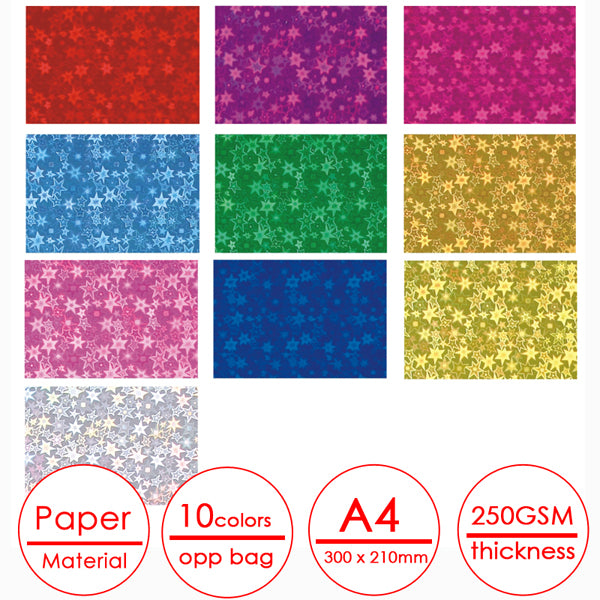 Pack of 10 Holographic Craft Paper Card by Janrax