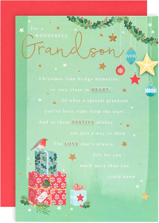 Classic Design with Heartfelt Message Grandson Christmas Card