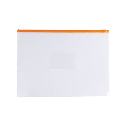 Pack of 12 A6 Clear Zippy Bags with Orange Zip