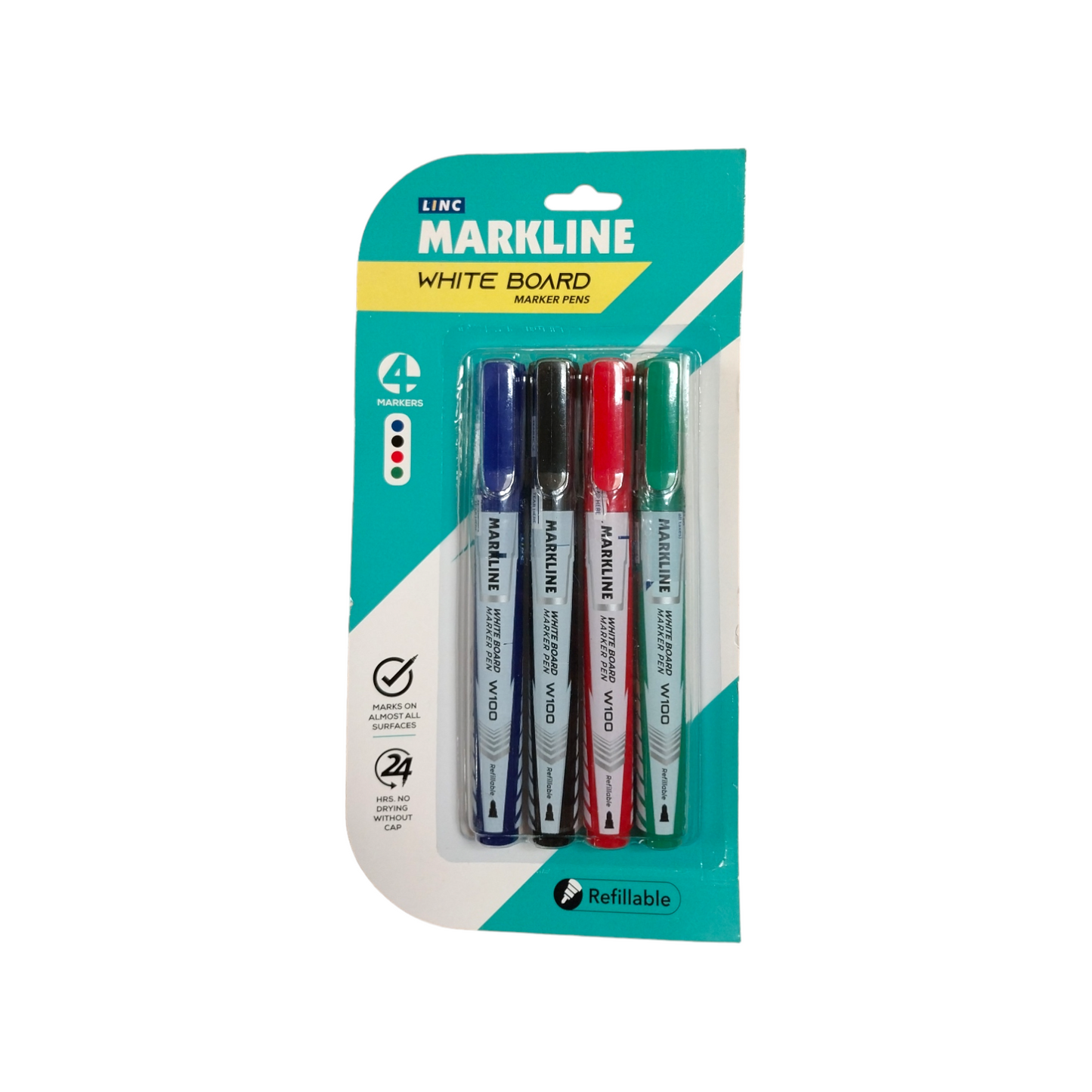 Pack of 4 White Board Refillable Assorted Colours Bullet Tip Markers