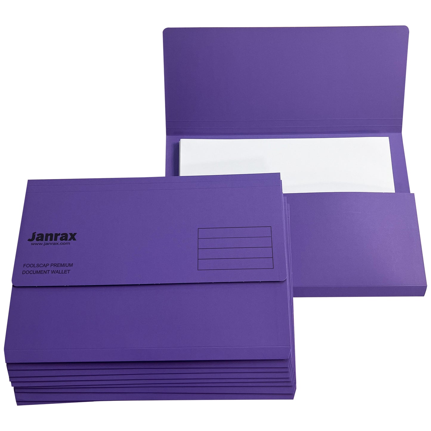 Pack of 10 Purple Card Premium Foolscap Document Wallets