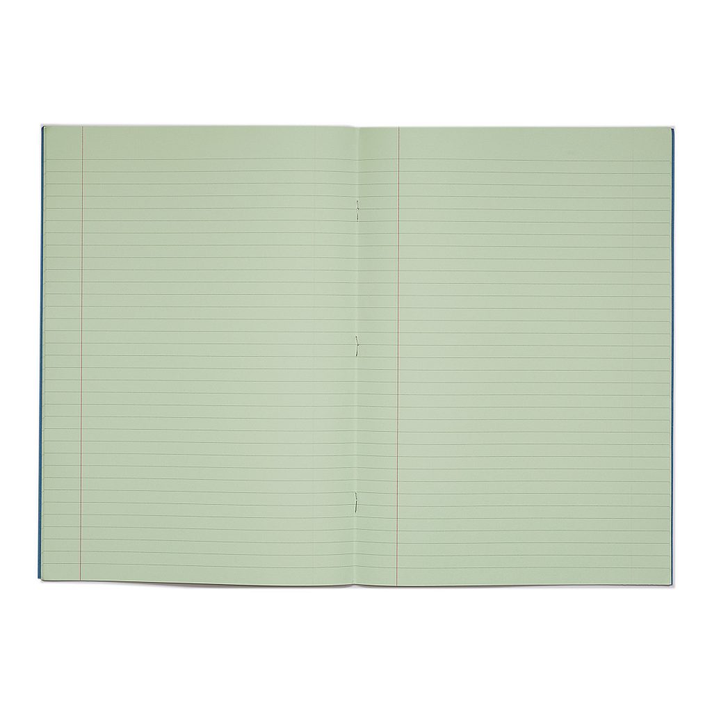 Rhino A4 48 Page Light Blue with Green Tinted Paper 8mm Lined with Margin Exercise Book