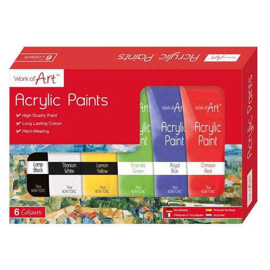 Pack of 6 75ml Acrylic Paints