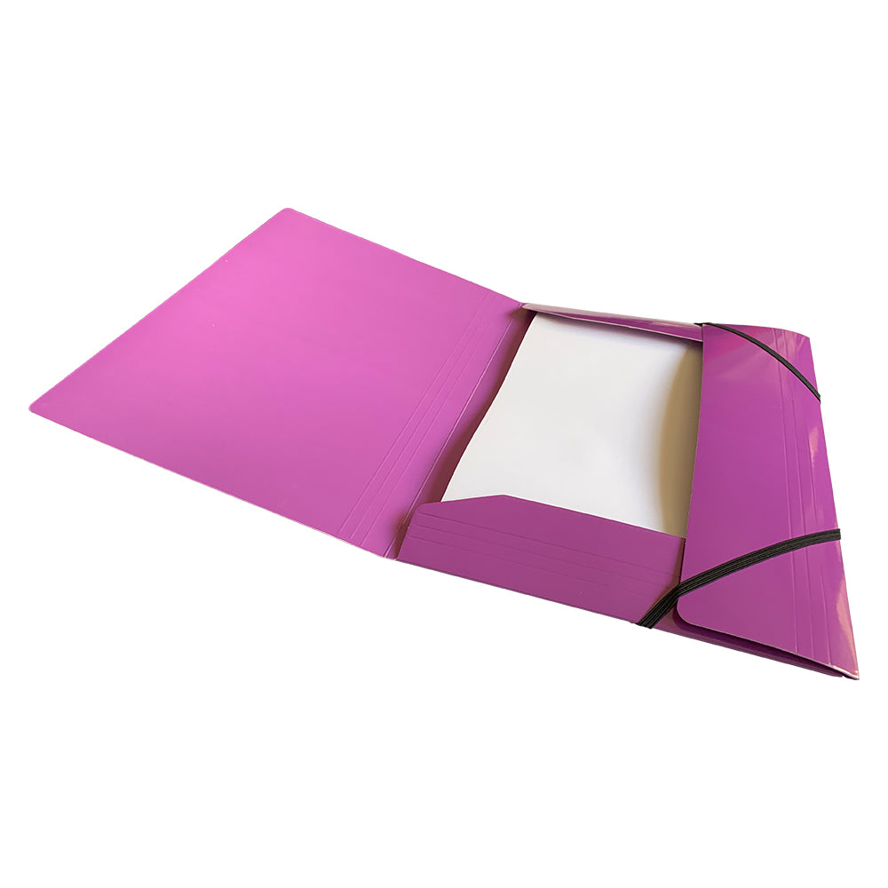 Pack of 12 Janrax A4 Purple Laminated Card 3 Flap Folders with Elastic Closure