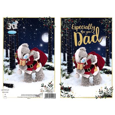 Bear With Sack And Present 3D Holographic Dad Christmas Card