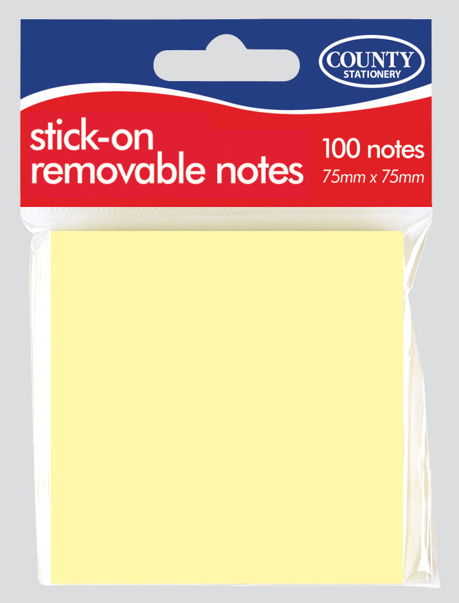 Pack of 100 Yellow Stick on Notes - 76mm x 76mm