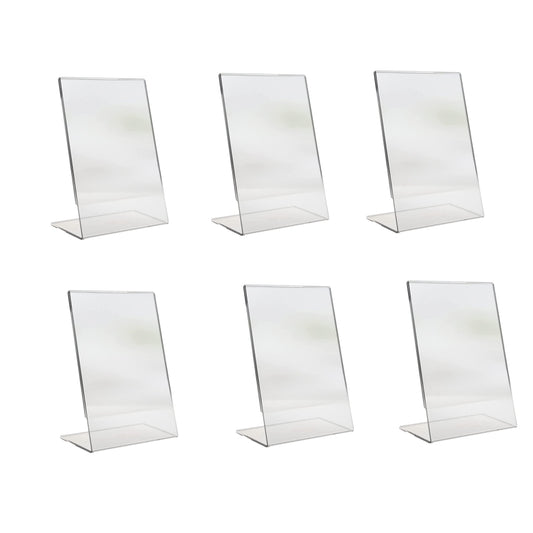 Pack of 6 A6 Vertical Design L-Shape Transparent Acrylic Label Sign Holder