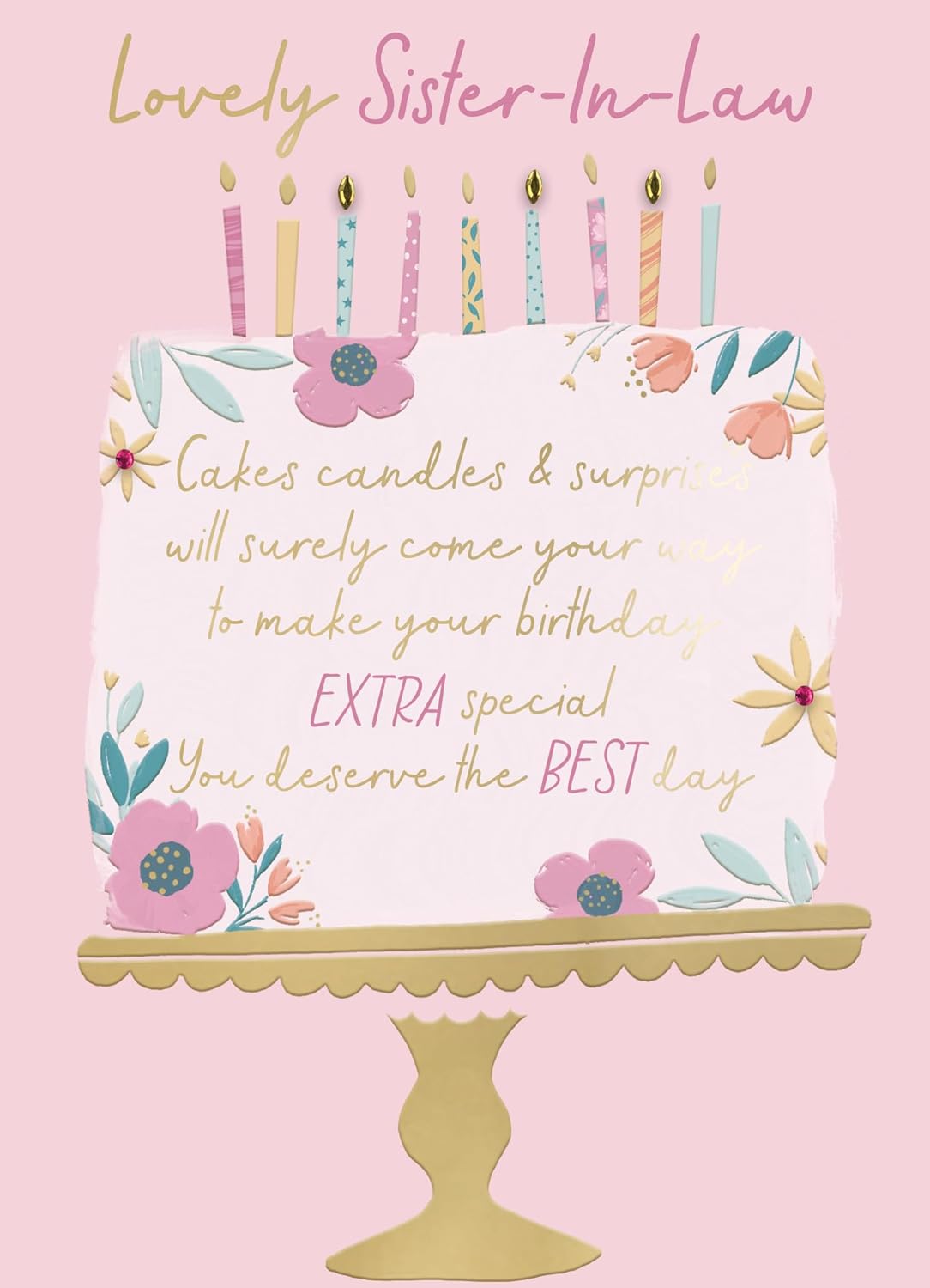 Cake & Candles Embellished Sister-In-Law Birthday Card