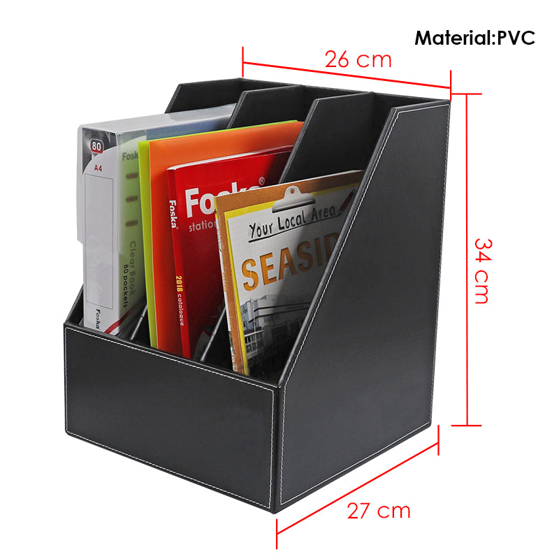 Desktop 3 Slot Magazine Holder Black Organiser 26 x 27 x 34cm 