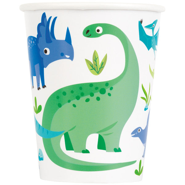 Pack of 8 Blue & Green Dinosaur 9oz Paper Cups