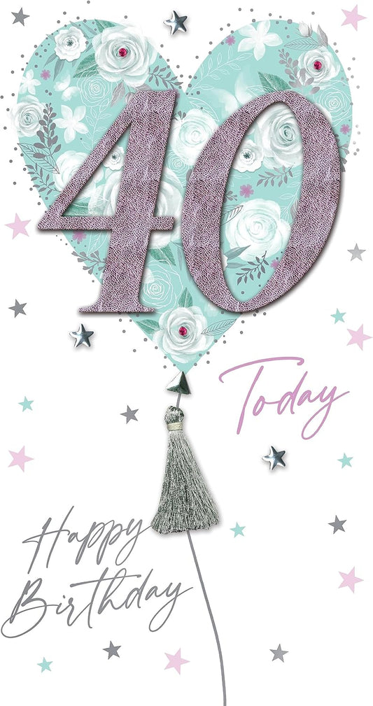 Embellished Balloons 40th Birthday Card