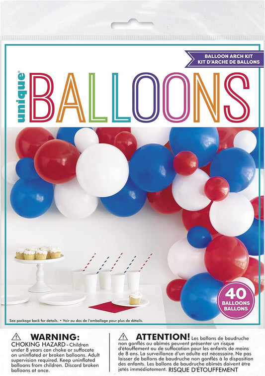 Pack of 40 Red, White & Blue Latex Balloons Arch Kit