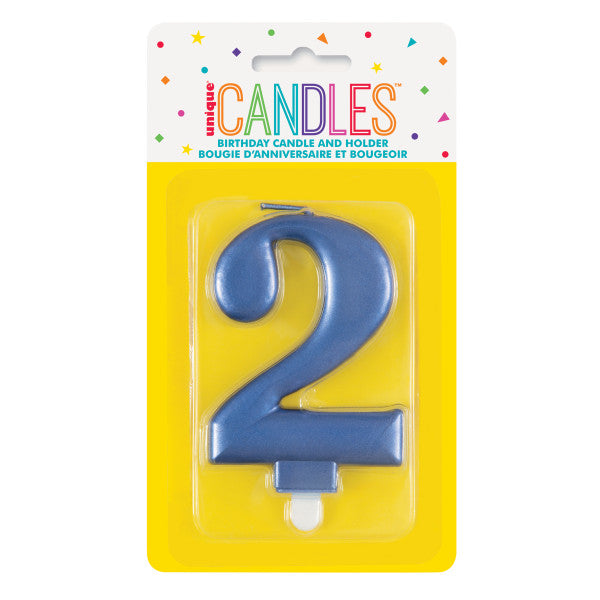 Metallic Blue Number 2 Birthday Candle