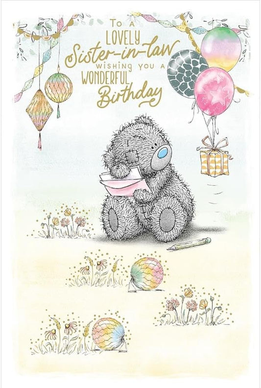 Bear With Envelope And Balloon Sister In Law Birthday Card