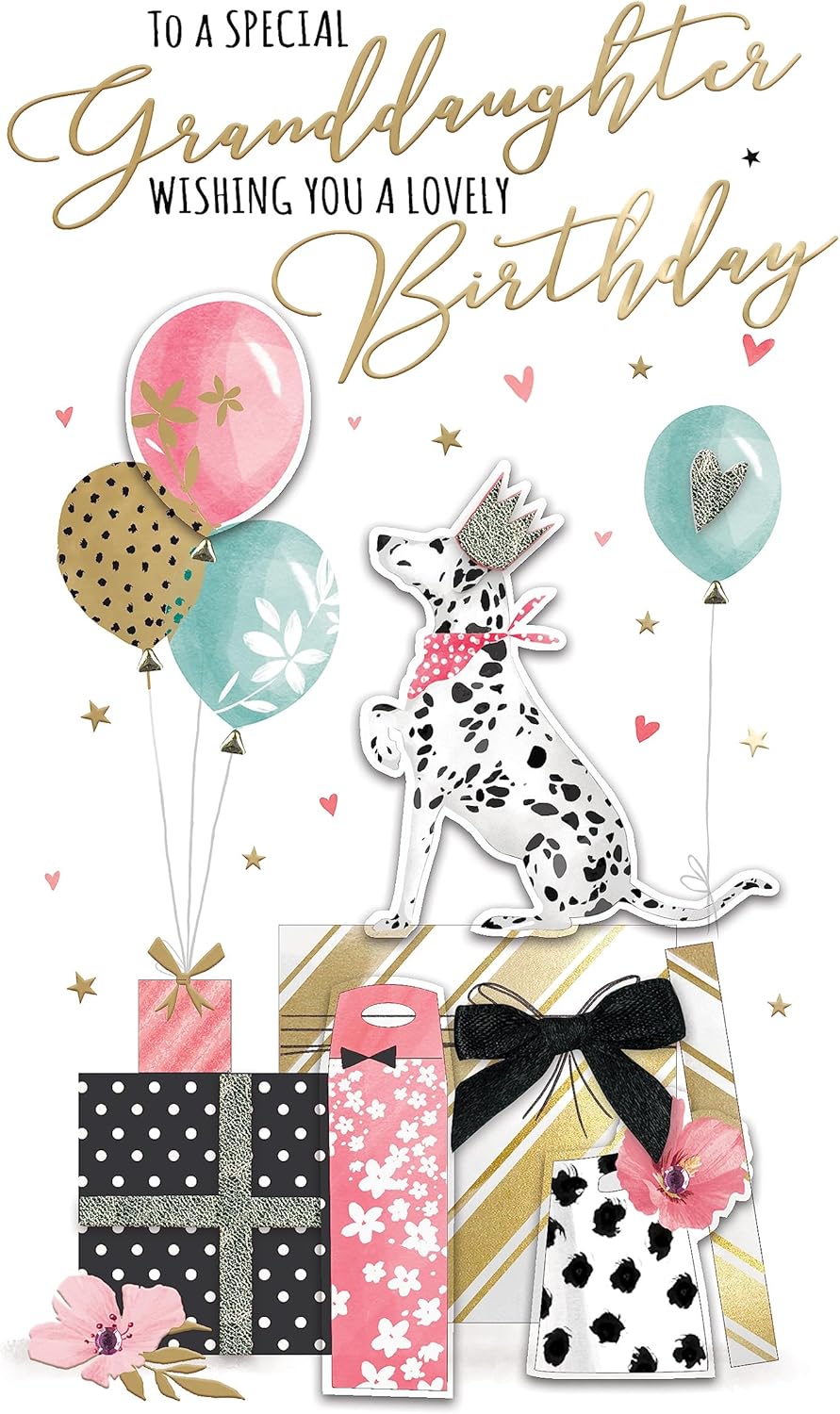 Embellished Dalmatian Dog Champagne Granddaughter Birthday Card