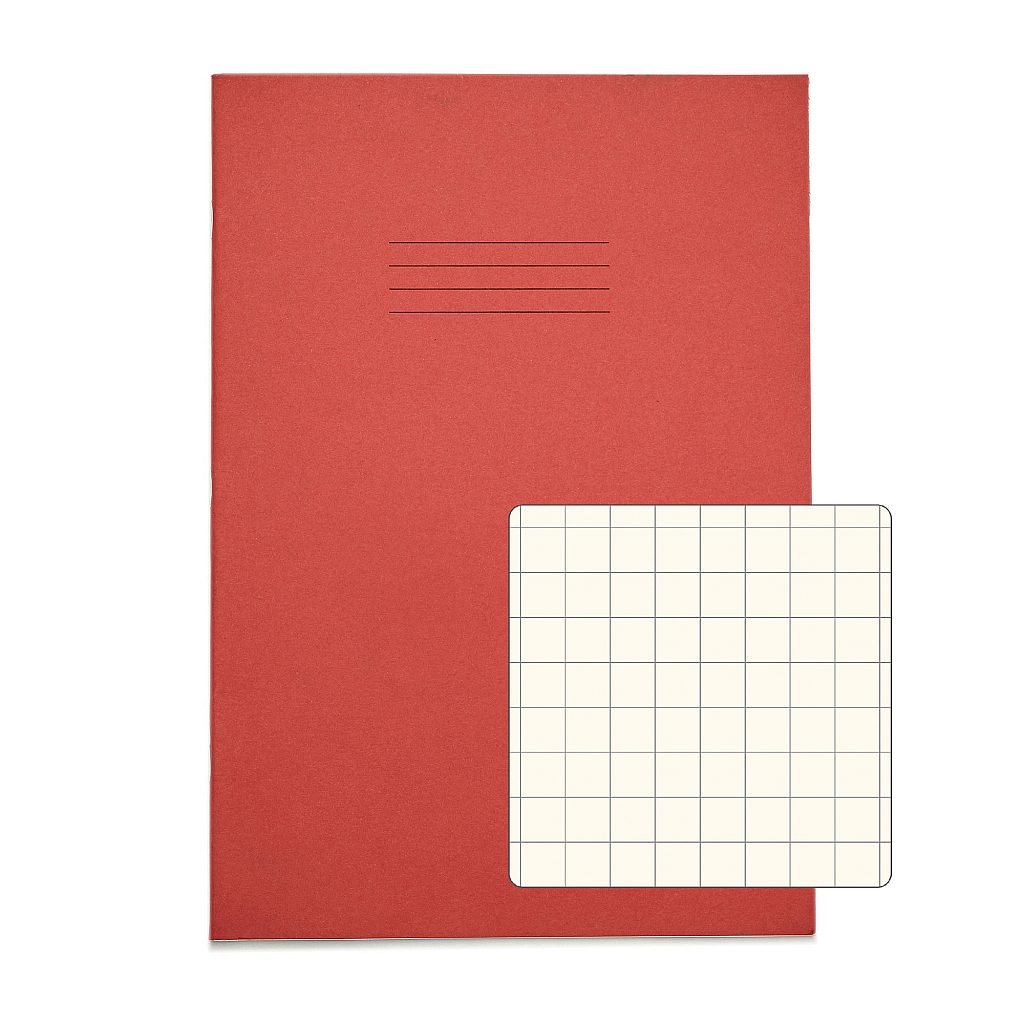 Pack of 10 Rhino A4 48 Page Red with Cream Tinted Paper 10mm Squared Exercise Books