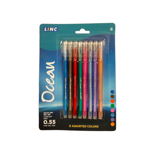 Pack of 8 Linc Ocean Assorted Colours Blister Gel Pens