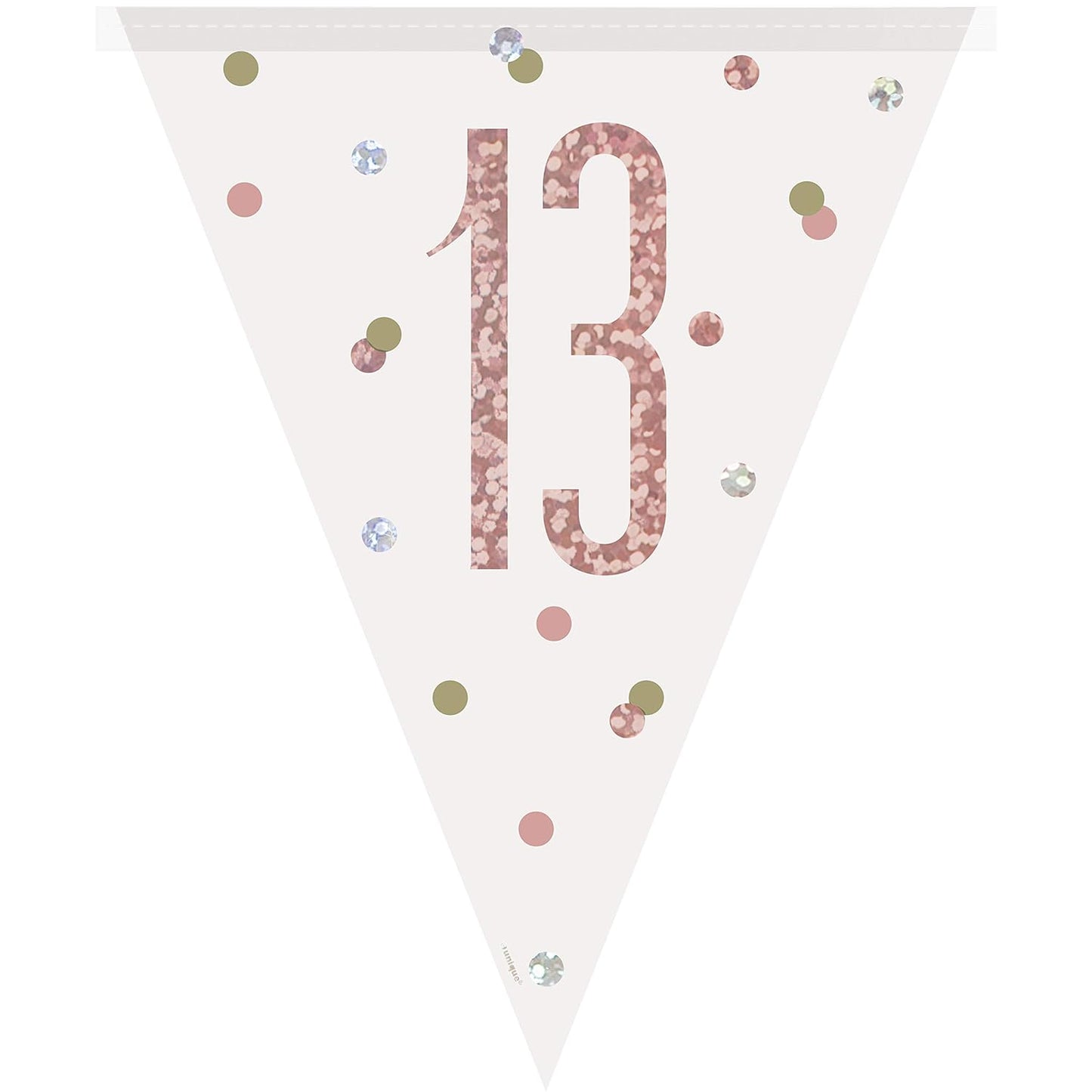 9ft Birthday Rose Gold Glitz Number 13 Prism Pennant Banner