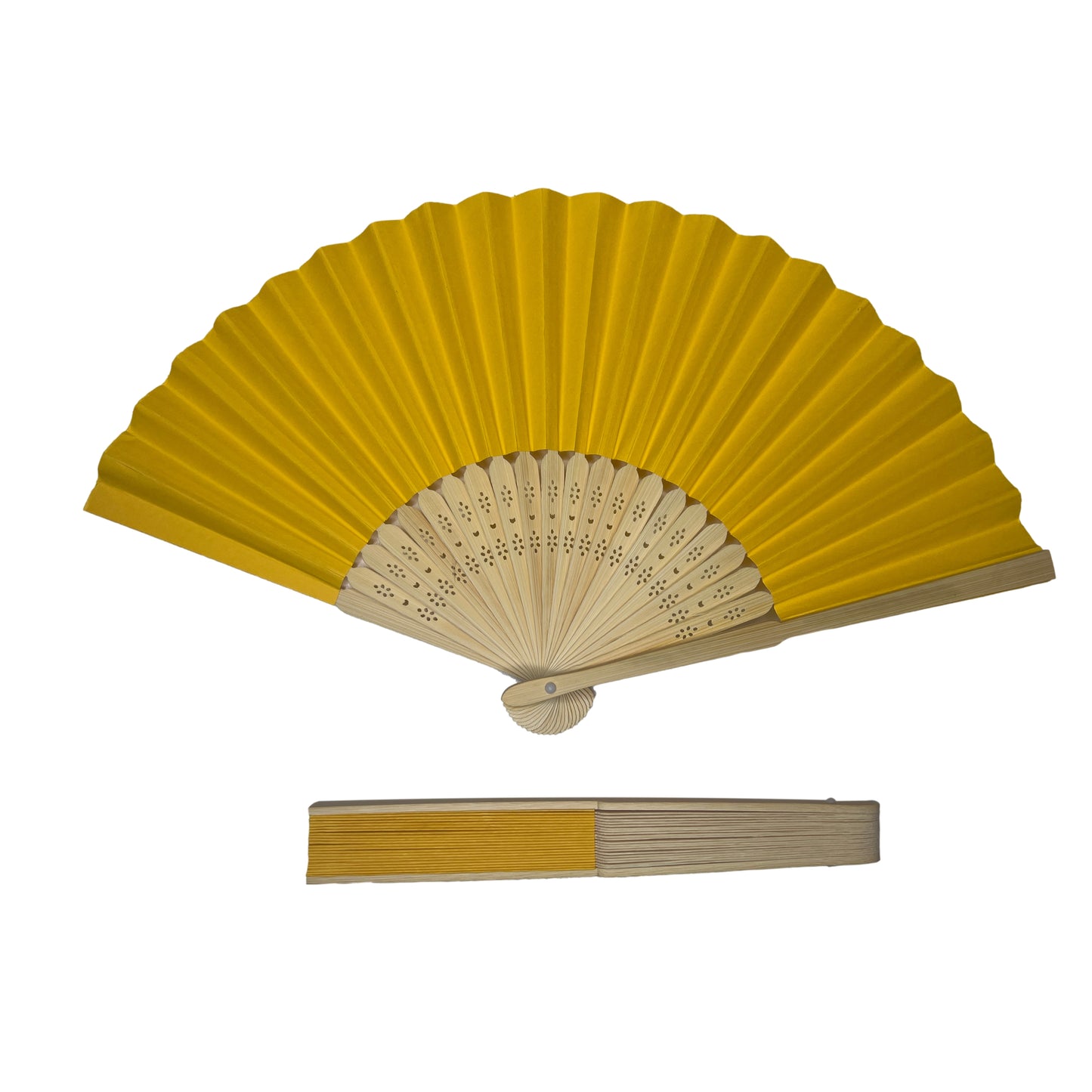 Pack of 500 Dark Yellow Paper Foldable Hand Held Bamboo Wooden Fans by Parev