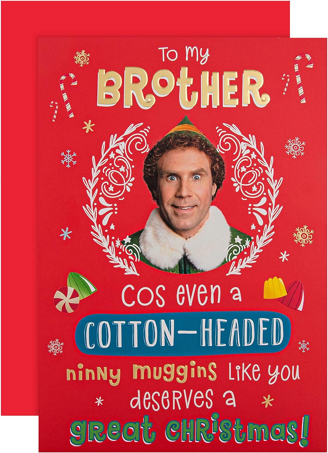 Funny Warner Bros Elf Design Brother Christmas Card