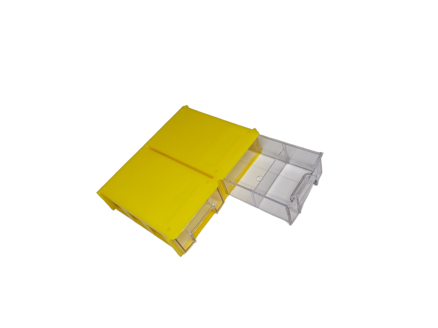 Yellow Stackable Plastic Storage Drawers L150xW92xH44mm with Removable Compartments