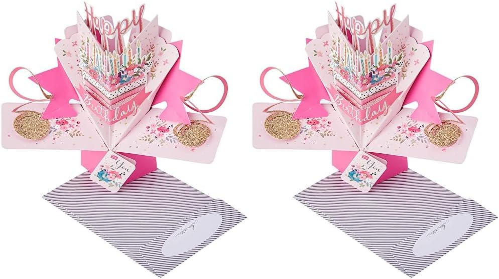 Happy Birthday Cake Original Second Nature 3D Pop Up Cards (Pack of 2)