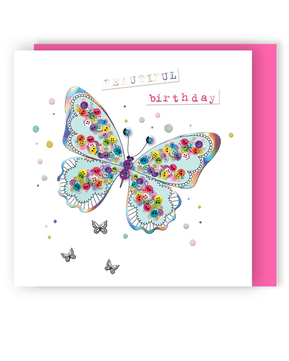 Beautiful Hand-Finished Buttons Embellished Birthday Card For Her