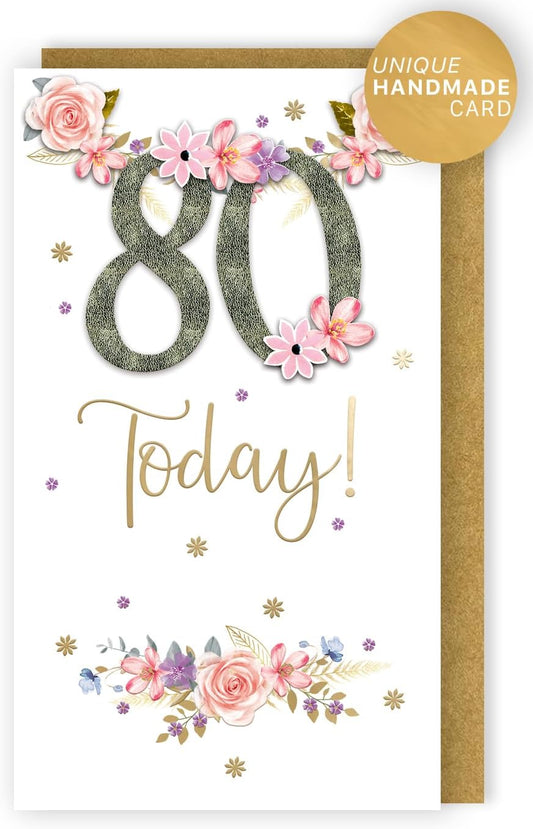 Fun And Floral Hand-Finished 80th Birthday Card