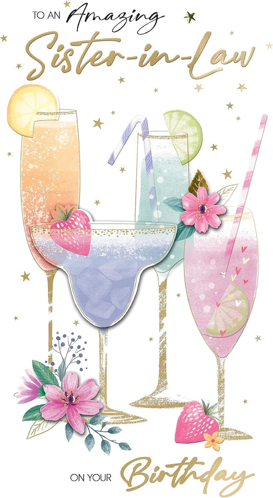 Embellished Cocktails Sister-In-Law Birthday Card