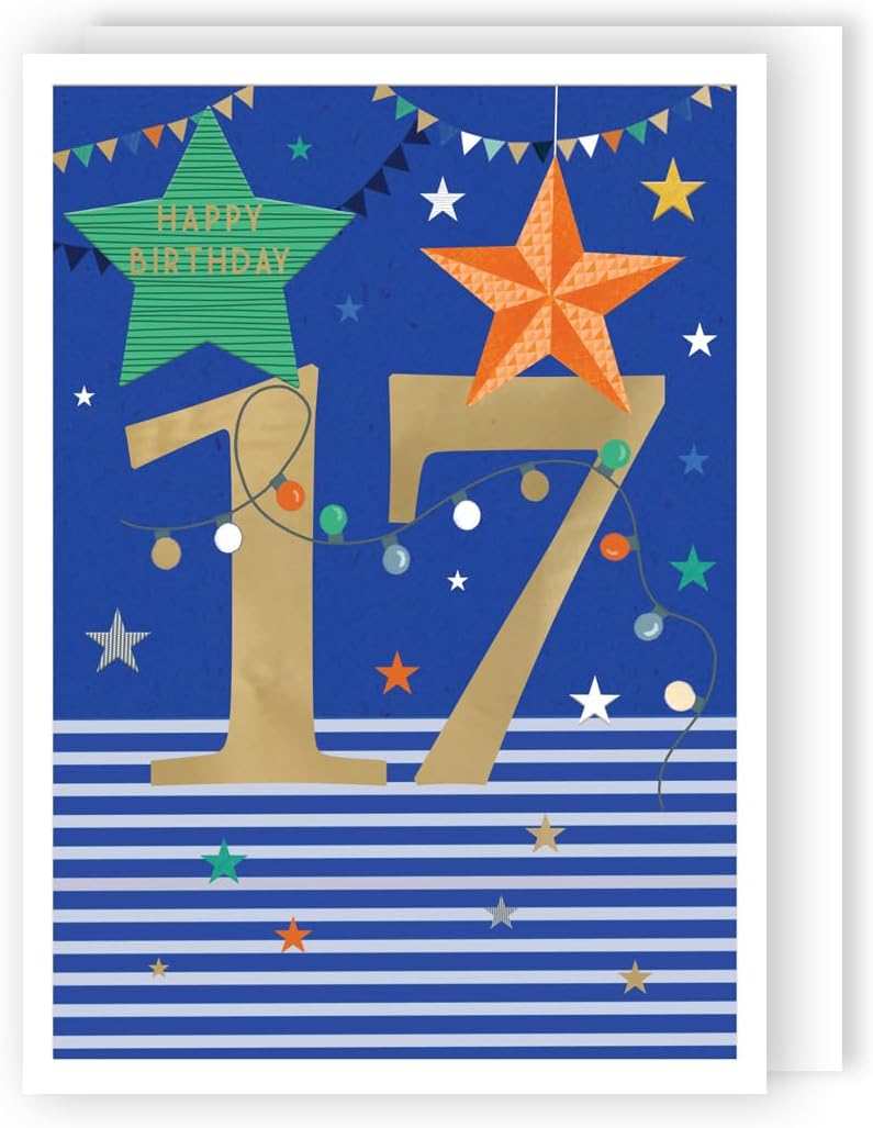 Golden Seventeen Fun! Contemporary 17th Birthday Card 