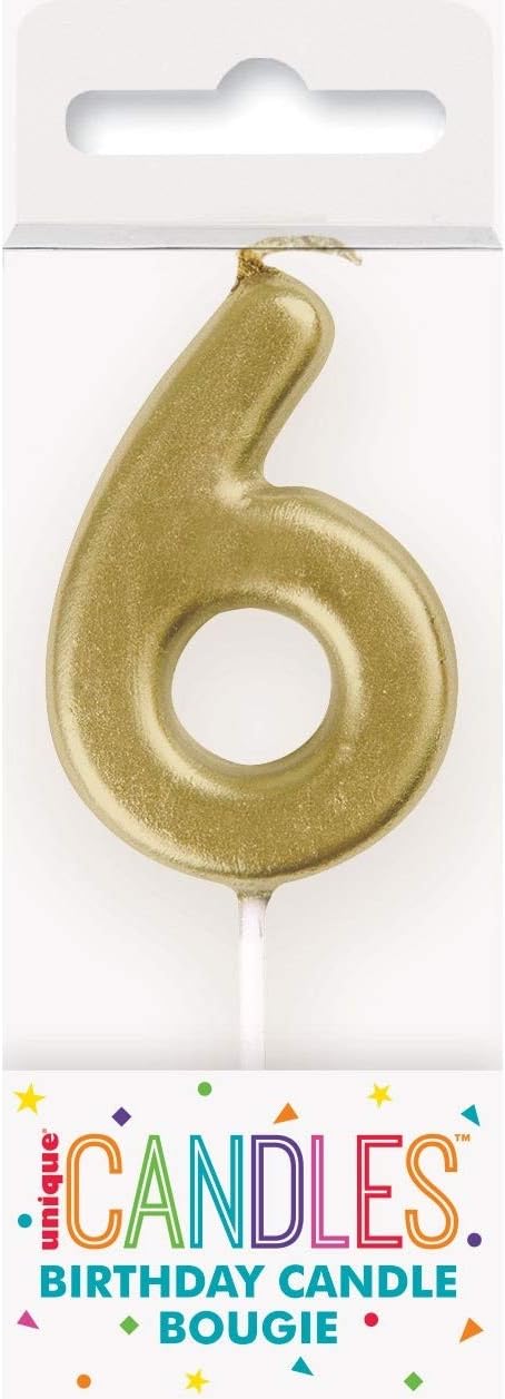 Mini Metallic Gold Number 6 Pick Birthday Candle