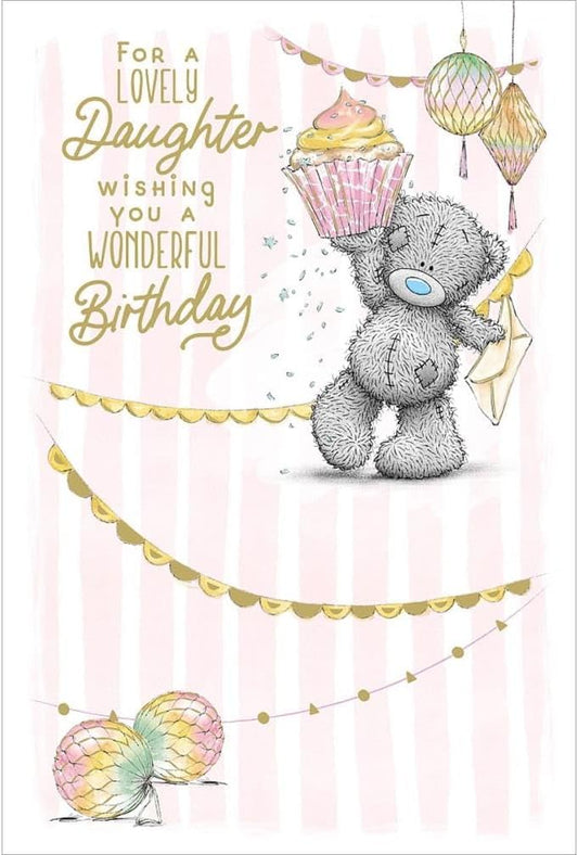 Bear Holding Large Cupcake Daughter Birthday Card