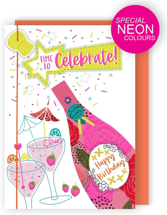 Time To Celebrate! Fun Fizz Juice! Hand-Finished Birthday Card