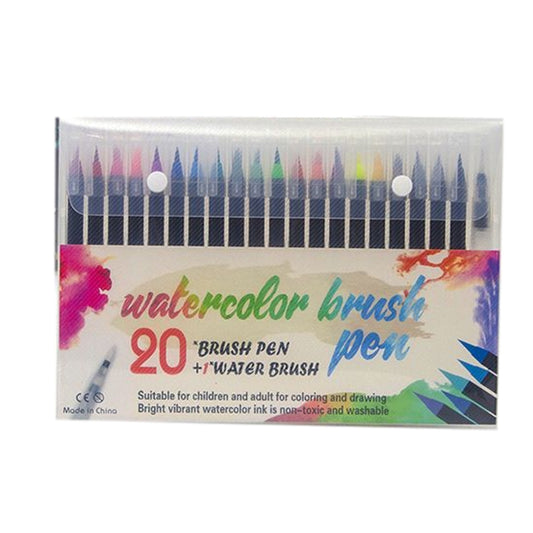 Pack of 20 Washable Water Colour Brush Tip Pens