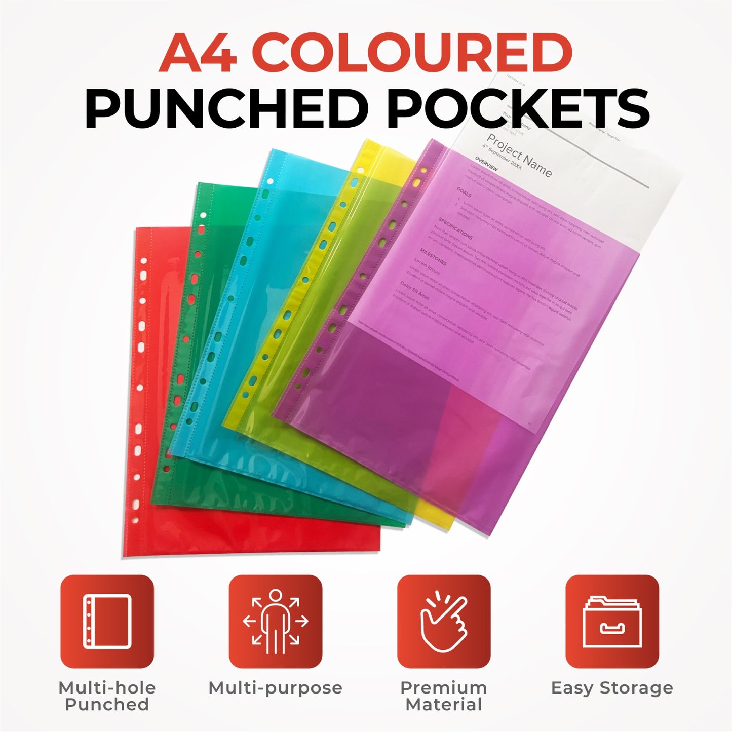 Pack of 50 A4 Blue Punched Pockets by Janrax