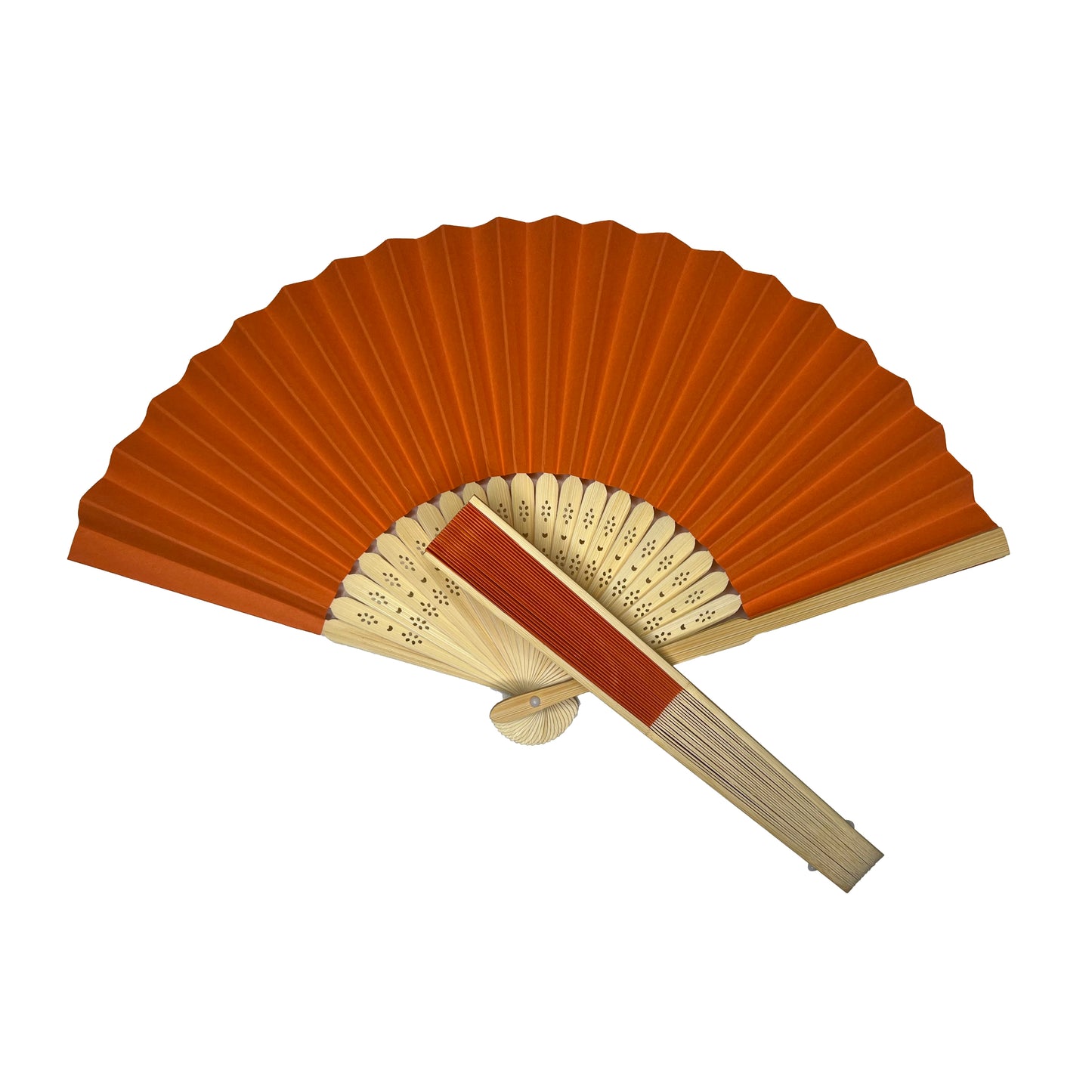 Pack of 50 Orange Paper Foldable Hand Held Bamboo Wooden Fans by Parev