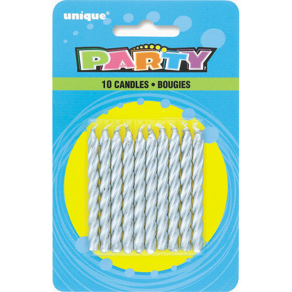 Pack of 10 Silver Spiral Birthday Candles