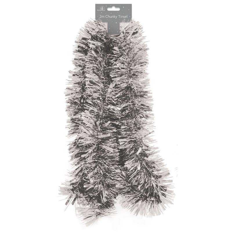 2m Silver Christmas Chunky Tinsel