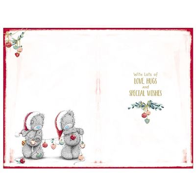 Bears With String Of Baubles Mam & Dad Christmas Card