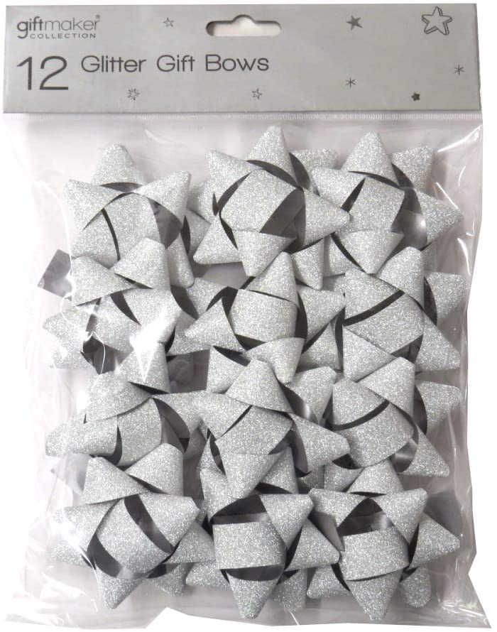 Pack of 12 Silver or Gold Glitter Gift Bows