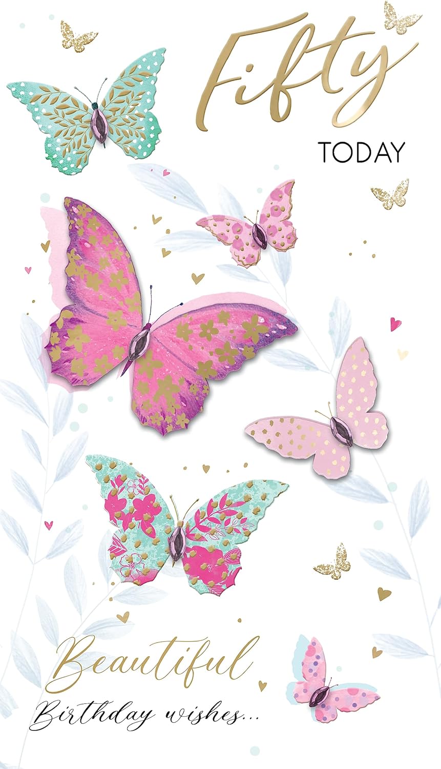 Embellished Butterflies 50th Birthday Card