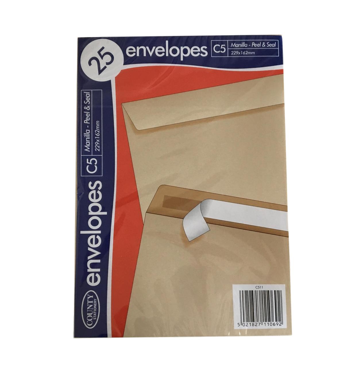 Pack of 25 C5 Peel & Seal Manilla Envelopes