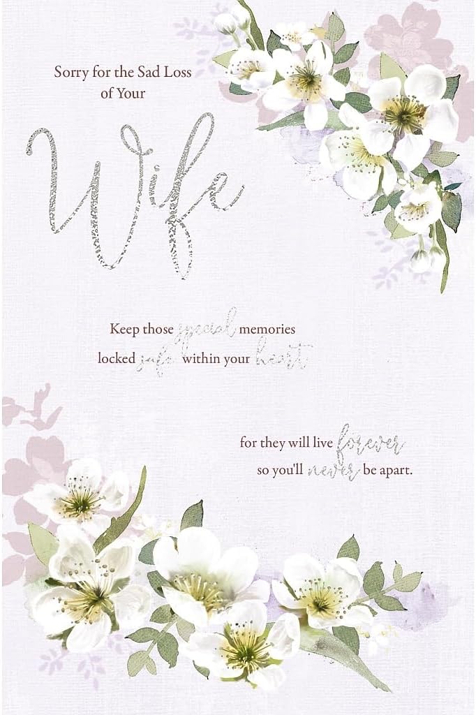 White Blossom Flowers and Sentiment Verse Loss of your Wife Sympathy Card