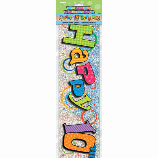 12ft Happy 10th Birthday Prism Banner