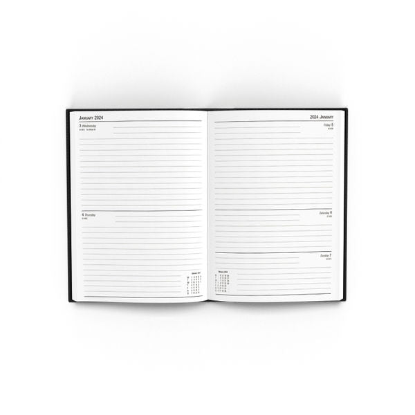 2024 A5 2 Days Per Page Black Desk Diary