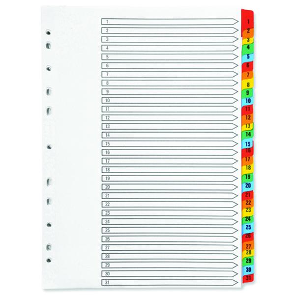 Q-Connect 1-31 Index Multi-punched Reinforced Board Multi-Colour Numbered Tabs A4 White KF01522