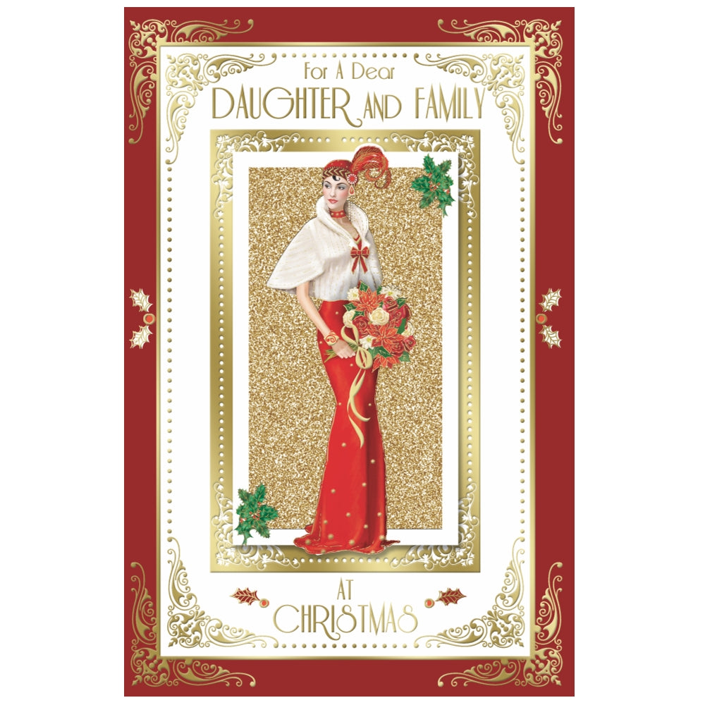 For a Dear Daughter and Family Lady With Bunch of Flower Design Christmas Card