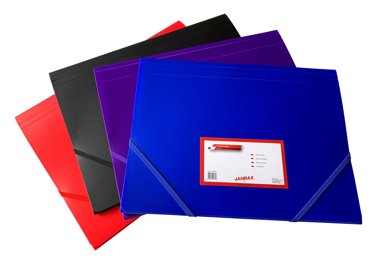 Janrax A4 Purple 3 Flap Folder with Elasticated Closure